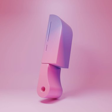 Purple-pink Knife icon isolated on pink background. Cutlery symbol. Minimalism concept. 3D render illustration.