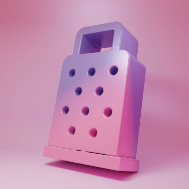 Pembe arka planda Mor-Pembe Grater simgesi izole edildi. Mutfak sembolü. Mutfak aletleri. Çatal bıçak seti. Minimalizm kavramı. 3 Boyutlu resimleme.