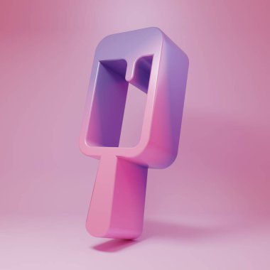 Purple-pink Ice cream icon isolated on pink background. Sweet symbol. Minimalism concept. 3D render illustration.