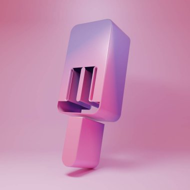Purple-pink Ice cream icon isolated on pink background. Sweet symbol. Minimalism concept. 3D render illustration.