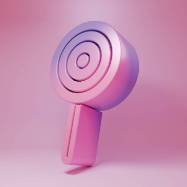 Purple-pink Lollipop icon isolated on pink background. Candy sign. Food, delicious symbol. Minimalism concept. 3D render illustration.