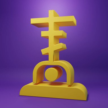 Sarı Mezar, mor arkaplanda çapraz simge izole edilmiş. Minimalizm kavramı. 3 Boyutlu resimleme.