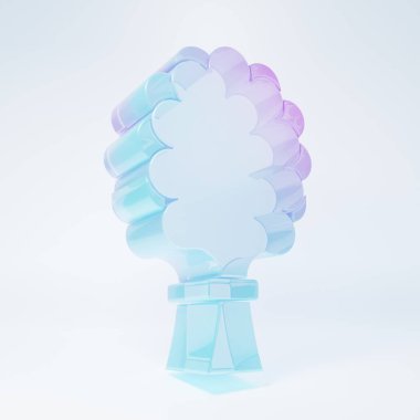 Beyaz arka planda izole edilmiş buzlu cam sauna süpürgesi ikonu. Huş dallarından süpürge, Rus buhar banyosu, sauna, çamaşırhane dalları. Minimalizm kavramı. 3 Boyutlu resimleme .