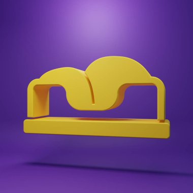 Sarı evcil hayvan yatak ikonu mor arkaplanda izole edilmiş. Minimalizm kavramı. 3 Boyutlu resimleme .