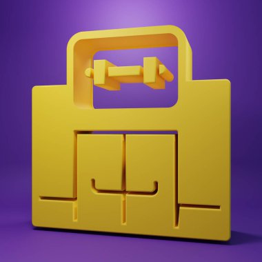 Sarı spor salonu ikonu mor arka planda izole edilmiş. Spor kulübü. Minimalizm kavramı. 3 Boyutlu resimleme .