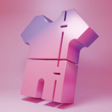 Pembe arka planda izole edilmiş mor-pembe spor eşofman ikonu. Minimalizm kavramı. 3 Boyutlu resimleme .