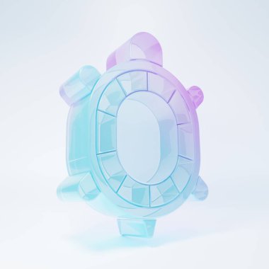 Beyaz arka planda izole edilmiş buzlu cam kaplumbağa ikonu. Minimalizm kavramı. 3 Boyutlu resimleme .