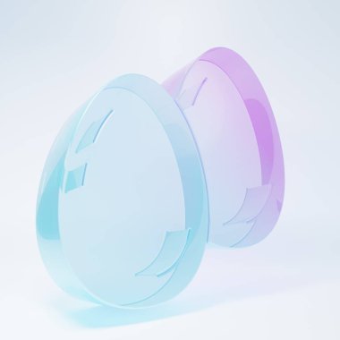 Buzlu cam Paskalya yumurtaları ikonu beyaz arka planda izole edilmiş. Mutlu Paskalyalar. Minimalizm kavramı. 3 Boyutlu resimleme .