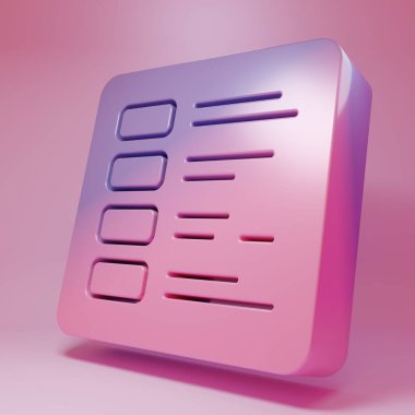 Purple-pink Business finance report icon isolated on pink background. Audit and analysis, document, plan symbol. Minimalism concept. 3D render illustration .