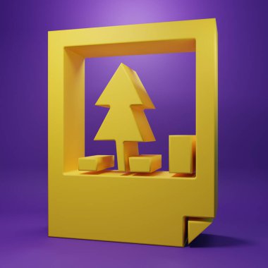 Sarı Noel kartpostal ikonu mor arka planda izole edilmiş. Mutlu Noeller ve mutlu yıllar. Minimalizm kavramı. 3 Boyutlu resimleme .