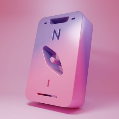 Purple-pink Compass screen apps on smartphone for navigation icon isolated on pink background. Application compass for navigation, app map. Minimalism concept. 3D render illustration .