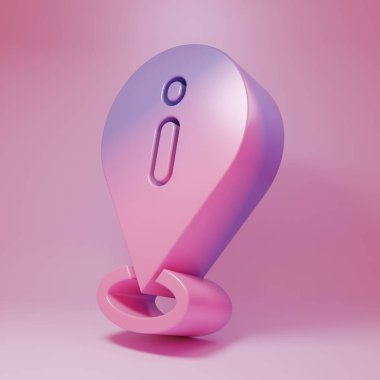 Pembe arka planda bilgi simgesi izole edilmiş mor-pembe konum. Minimalizm kavramı. 3 Boyutlu resimleme .