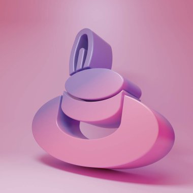 Pembe arka planda izole edilmiş kurdele ikonu olan mor-pembe adam şapkası. Minimalizm kavramı. 3 Boyutlu resimleme .