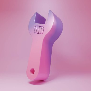 Pembe arka planda izole edilmiş mor-pembe ayarlanabilir anahtar simgesi. Minimalizm kavramı. 3 Boyutlu resimleme .