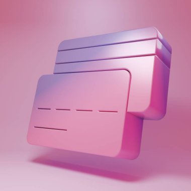 Purple-pink Credit card icon isolated on pink background. Online payment. Cash withdrawal. Financial operations. Shopping sign. Minimalism concept. 3D render illustration .