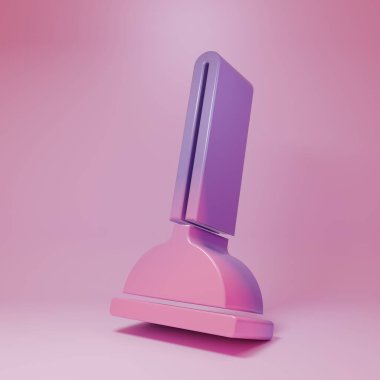 Pembe arka planda izole edilmiş boru temizleme ikonu için ahşap saplı mor-pembe kauçuk pompa. Tuvalet pompası. Minimalizm kavramı. 3 Boyutlu resimleme .