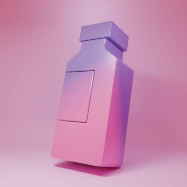 Purple-pink Bottle of water icon isolated on pink background. Soda aqua drink sign. Minimalism concept. 3D render illustration .