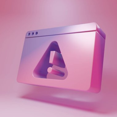 Pembe zemin üzerinde ünlem işareti simgesi olan mor-pembe tarayıcı. Uyarı mesajı akıllı telefon uyarısı. Minimalizm kavramı. 3 Boyutlu resimleme .