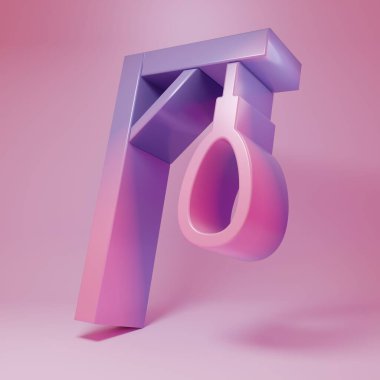 Mor pembe darağacı halat ikonu pembe arka planda izole edilmiş. İpe bağlanmış halat. İntihar, asılma ya da linç. Minimalizm kavramı. 3 Boyutlu resimleme .