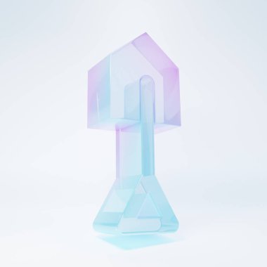 Frosted glass Shovel icon isolated on white background. Gardening tool. Tool for horticulture, agriculture, farming. Minimalism concept. 3D render illustration .