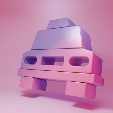 Pembe arka planda Mor Pembe Taksi ikonu var. Minimalizm kavramı. 3 Boyutlu resimleme .