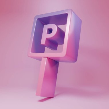 Pembe arka planda izole edilmiş mor park simgesi. Sokak tabelası. Minimalizm kavramı. 3 Boyutlu resimleme .