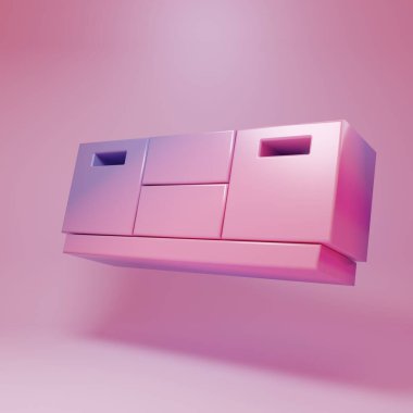Purple-pink Furniture nightstand icon isolated on pink background. Minimalism concept. 3D render illustration .