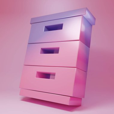 Purple-pink Furniture nightstand icon isolated on pink background. Minimalism concept. 3D render illustration .