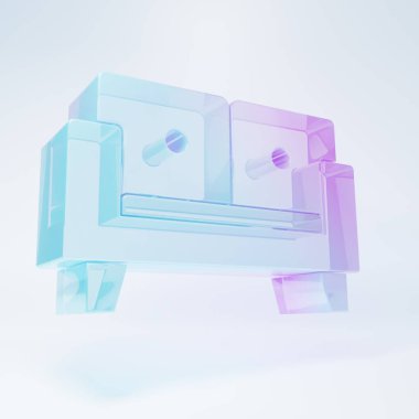 Beyaz arkaplanda izole edilmiş buzlu cam kanepe ikonu. Minimalizm kavramı. 3 Boyutlu resimleme .