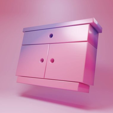 Purple-pink Furniture nightstand icon isolated on pink background. Minimalism concept. 3D render illustration .
