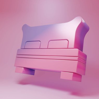 Pembe arka planda iki ya da bir kişi için mor-pembe büyük yatak. Minimalizm kavramı. 3 Boyutlu resimleme .