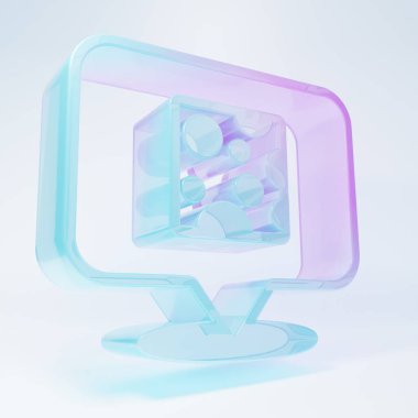 Beyaz arka planda izole edilmiş buzlu cam peynir ikonu. Minimalizm kavramı. 3 Boyutlu resimleme .