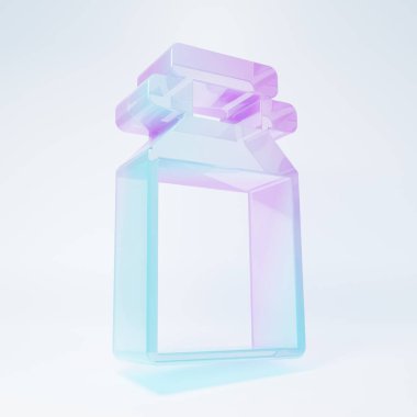 Beyaz arka planda izole edilmiş süt ikonu için buzlu cam kap. Minimalizm kavramı. 3 Boyutlu resimleme .