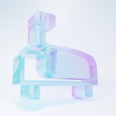 Buzlu cam hastane yatak ikonu beyaz arka planda izole edilmiş. Minimalizm kavramı. 3 Boyutlu resimleme .