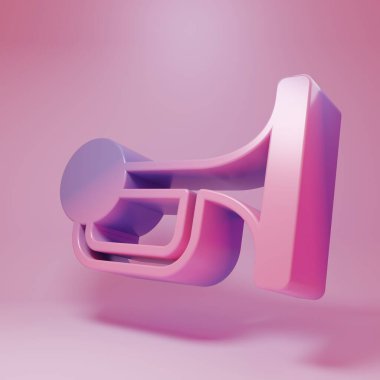 Purple-pink Signal horn on vehicle icon isolated on pink background. Minimalism concept. 3D render illustration .