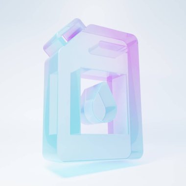 Beyaz arka planda izole edilmiş motor makine yağı ikonu için buzlu cam kutu. Benzin bidonu. Yağ değiştirme ve onarım servisi. Motor yağı işareti. Minimalizm kavramı. 3 Boyutlu resimleme .