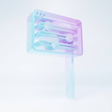 Frosted glass Browser setting icon isolated on white background. Adjusting, service, maintenance, repair, fixing. Minimalism concept. 3D render illustration .
