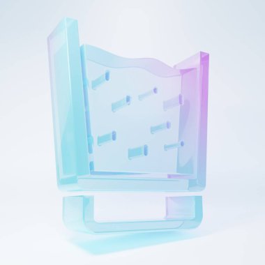 Beyaz zemin üzerinde su ikonu olan buzlu cam camlar. Soda bardağı. Minimalizm kavramı. 3 Boyutlu resimleme.