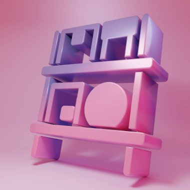 Pembe arka planda izole edilmiş raflardaki kutularla dolu mor-pembe bir depo. Lojistik, kargo, paket depolama posta servisi. Minimalizm kavramı. 3 Boyutlu resimleme.