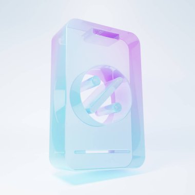 Buzlu cam indirimi ve beyaz arka planda izole edilmiş cep telefonu ikonu. Satış yüzdesi - fiyat etiketi, etiket. Minimalizm kavramı. 3 Boyutlu resimleme.