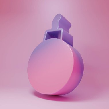 Mor Pembe Bomba, pembe arka planda izole edilmiş ikonu patlatmaya hazır. Minimalizm kavramı. 3 Boyutlu resimleme.