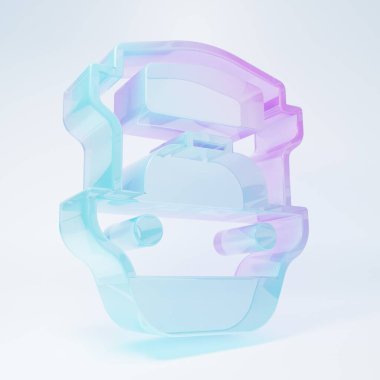 Frosted glass Oil tanker ship icon isolated on white background. Minimalism concept. 3D render illustration.