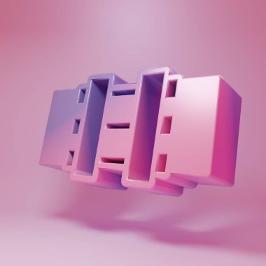 Mor-pembe endüstri metalik borular ve pembe arka planda izole edilmiş kapakçık ikonu. Minimalizm kavramı. 3 Boyutlu resimleme.