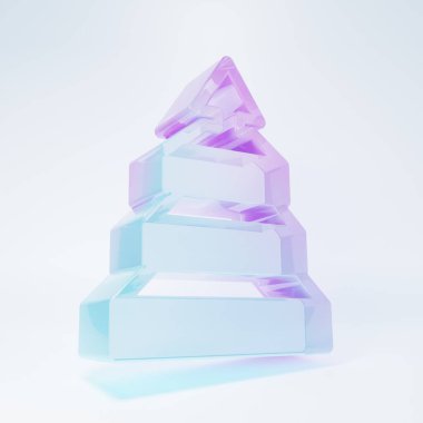 Beyaz arkaplanda izole edilmiş buzlu cam iş piramit grafikleri bilgi simgesi. Piramitsel aşamalar grafik elementleri. Minimalizm kavramı. 3 Boyutlu resimleme.