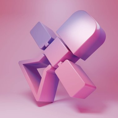 Purple-pink Satellite icon isolated on pink background. Minimalism concept. 3D render illustration.