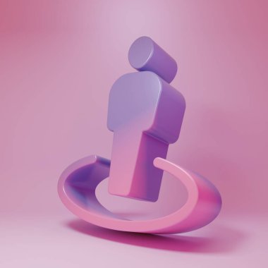 Purple-pink Map marker with a silhouette of a person icon isolated on pink background. GPS location symbol. Minimalism concept. 3D render illustration.