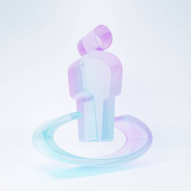 Frosted glass Map marker with a silhouette of a person icon isolated on white background. GPS location symbol. Minimalism concept. 3D render illustration.
