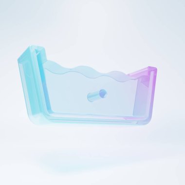 Frosted glass Washing under 30 degrees celsius icon isolated on white background. Temperature wash. Minimalism concept. 3D render illustration.