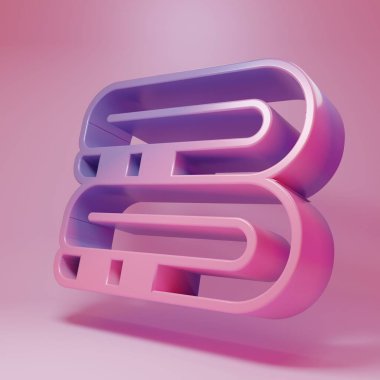 Pembe arka planda izole edilmiş mor-pembe havlu yığını simgesi. Minimalizm kavramı. 3 Boyutlu resimleme.