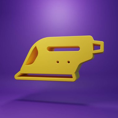 Sarı elektrikli demir ikonu mor arkaplanda izole edilmiş. Buhar ütüsü. Minimalizm kavramı. 3 Boyutlu resimleme.